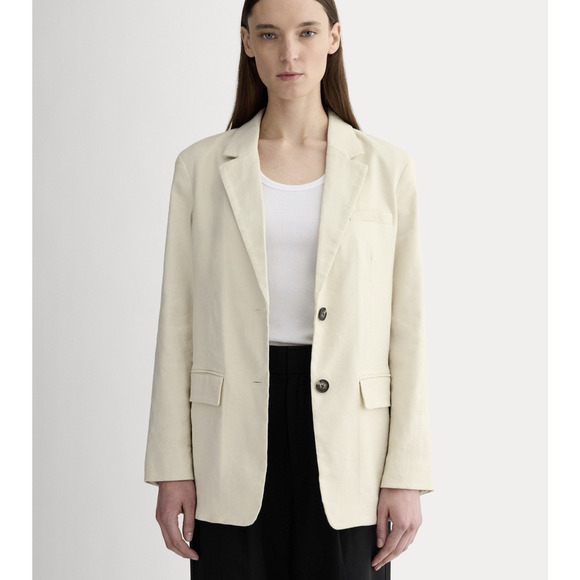 Everlane Linen Blazer Jacket Womens Size 8 Ivory Oversized Stretch Office - Picture 8 of 8